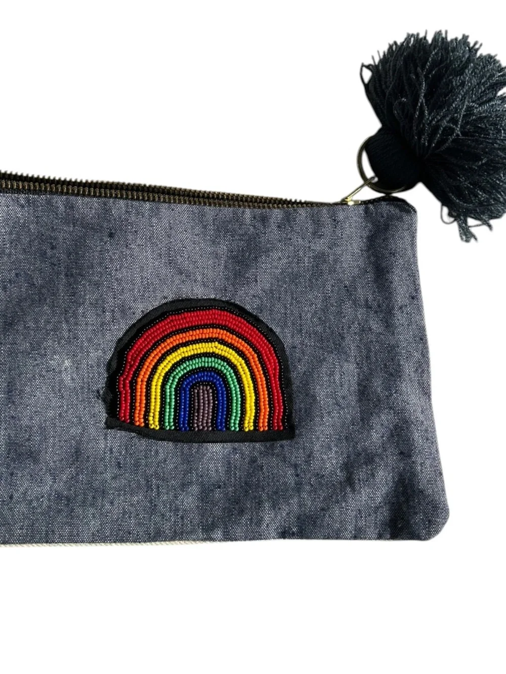 West Elm RAINBOW beaded fat tassel zipper pouch bag